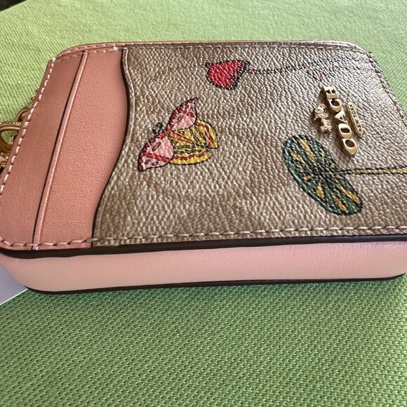COACH X OBSERVED BY US ZIP CARD CASE:NWT LIGHT PINK/LIGHT KHAKI CU403 - Picture 6 of 12